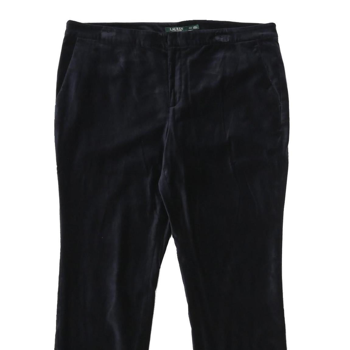 LAUREN RALPH LAUREN Womens Velvet Black Relaxed Trousers W40 L32 Classic Zip