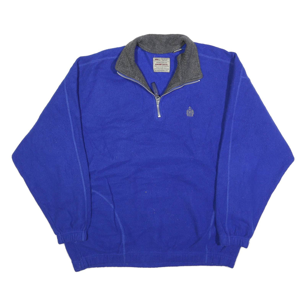 BUGLE BOY Mens Blue & Grey Snow Fleece Patterned Jumper 1/4 Zip Polyester L