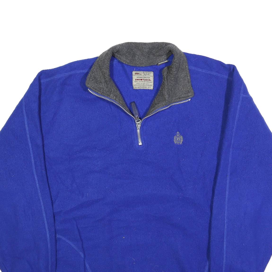 BUGLE BOY Mens Blue & Grey Snow Fleece Patterned Jumper 1/4 Zip Polyester L