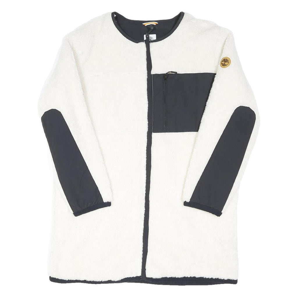 TIMBERLAND Womens White & Black Zip Jacket M Polyester Blend Plain Fleece Warm