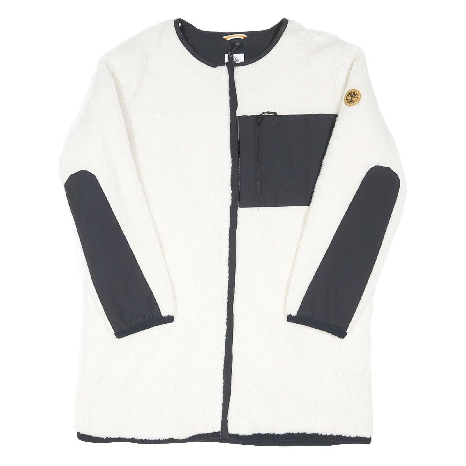 TIMBERLAND Womens White & Black Zip Jacket M Polyester Blend Plain Fleece Warm