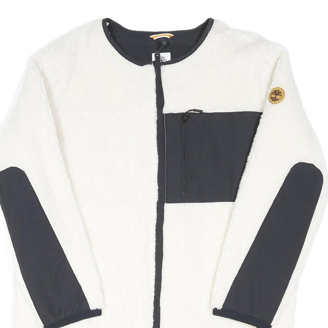TIMBERLAND Womens White & Black Zip Jacket M Polyester Blend Plain Fleece Warm