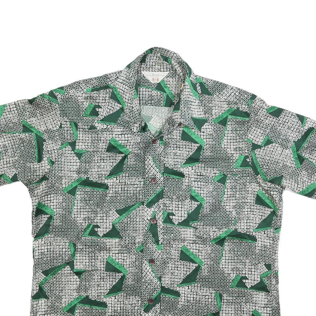 BRAIR HOUSE Mens Green & Black Graphic Abstract Polyester Blend Shirt XL Button