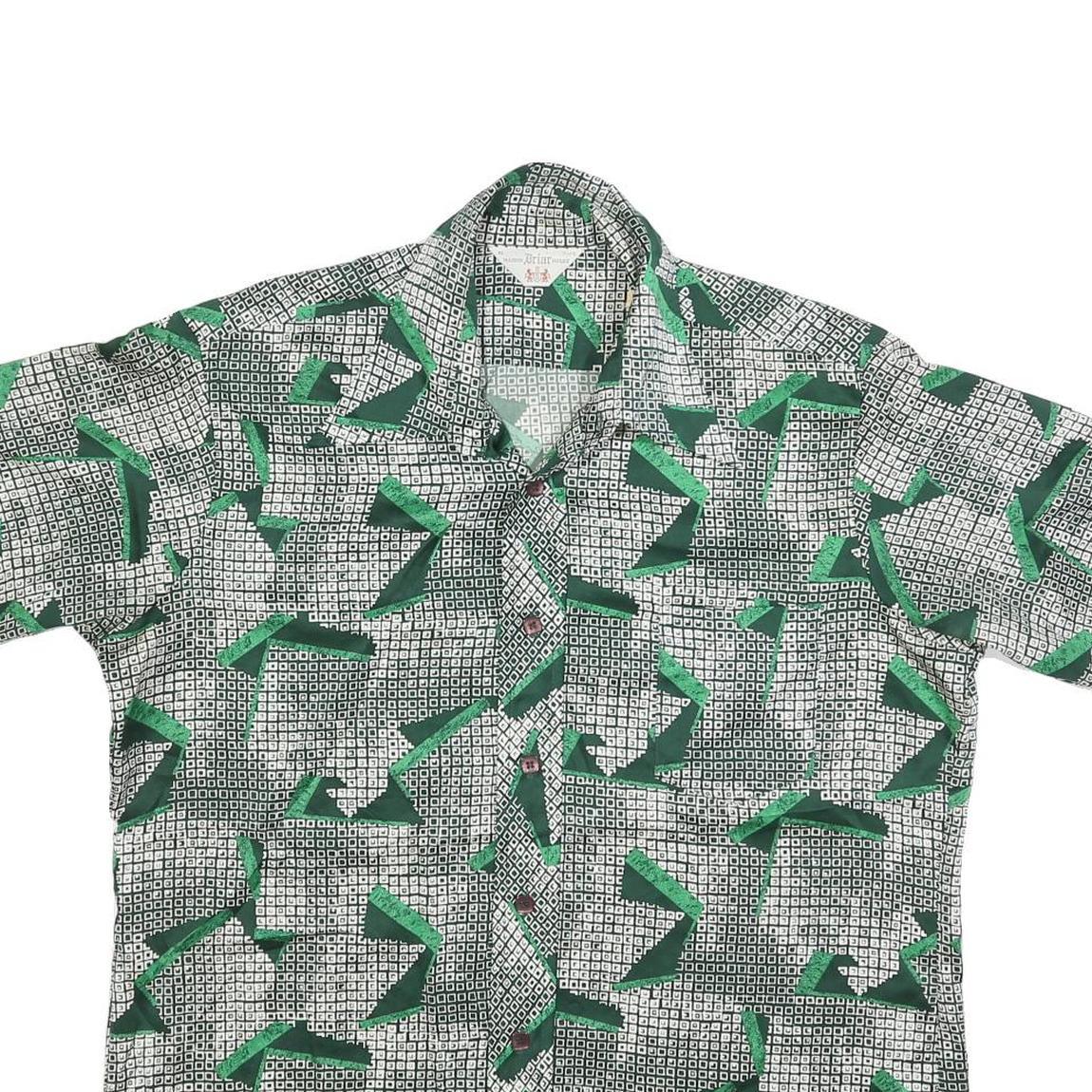 BRAIR HOUSE Mens Green & Black Graphic Abstract Polyester Blend Shirt XL Button