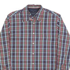 TOMMY HILFIGER Mens Green & Red Check Shirt M Cotton Blend Classic Fit Long