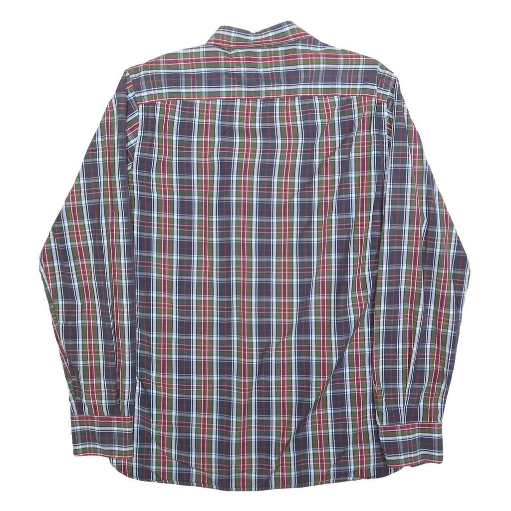 TOMMY HILFIGER Mens Green & Red Check Shirt M Cotton Blend Classic Fit Long