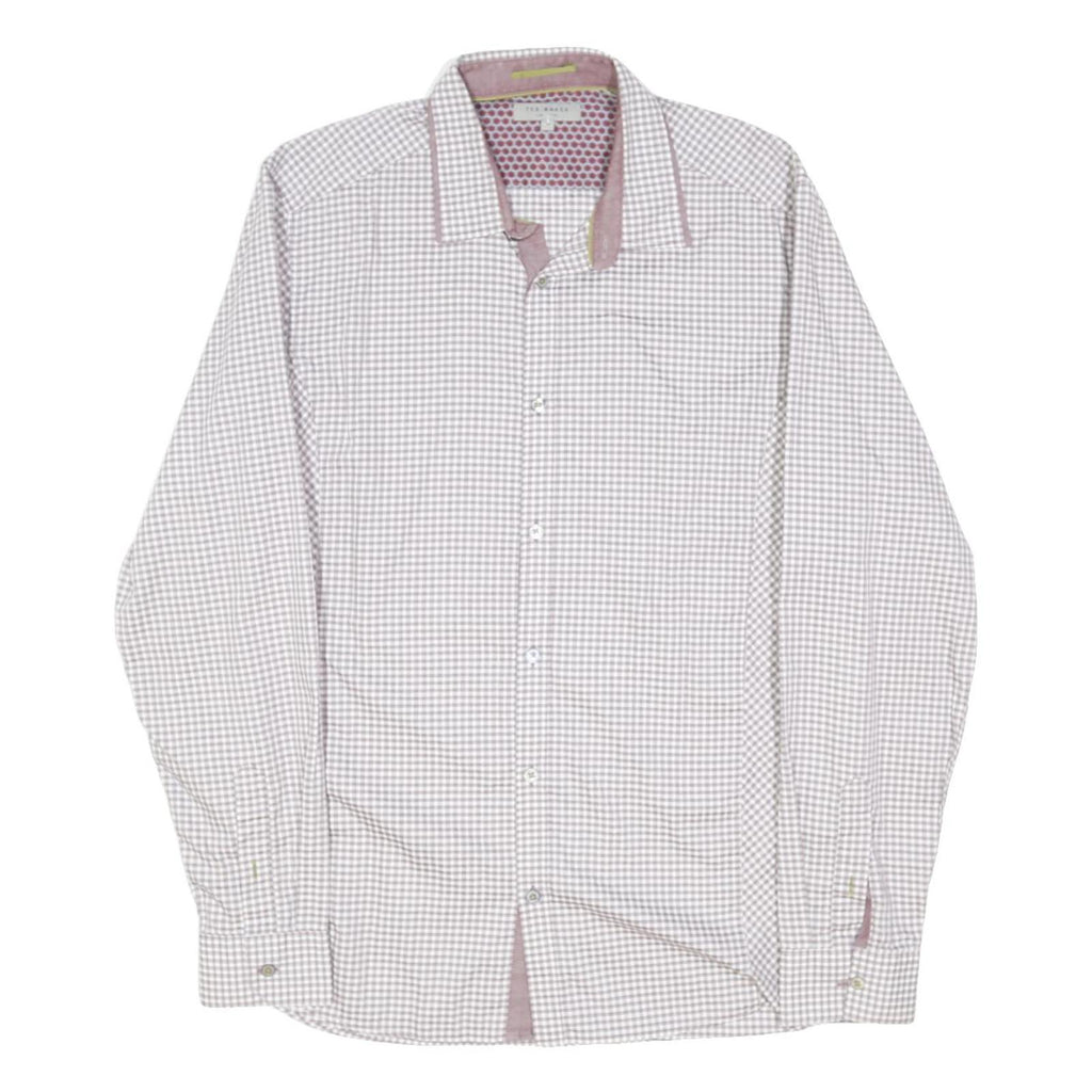 TED BAKER Mens White & Pink Checked Cotton Blend Shirt M Smart Casual Office