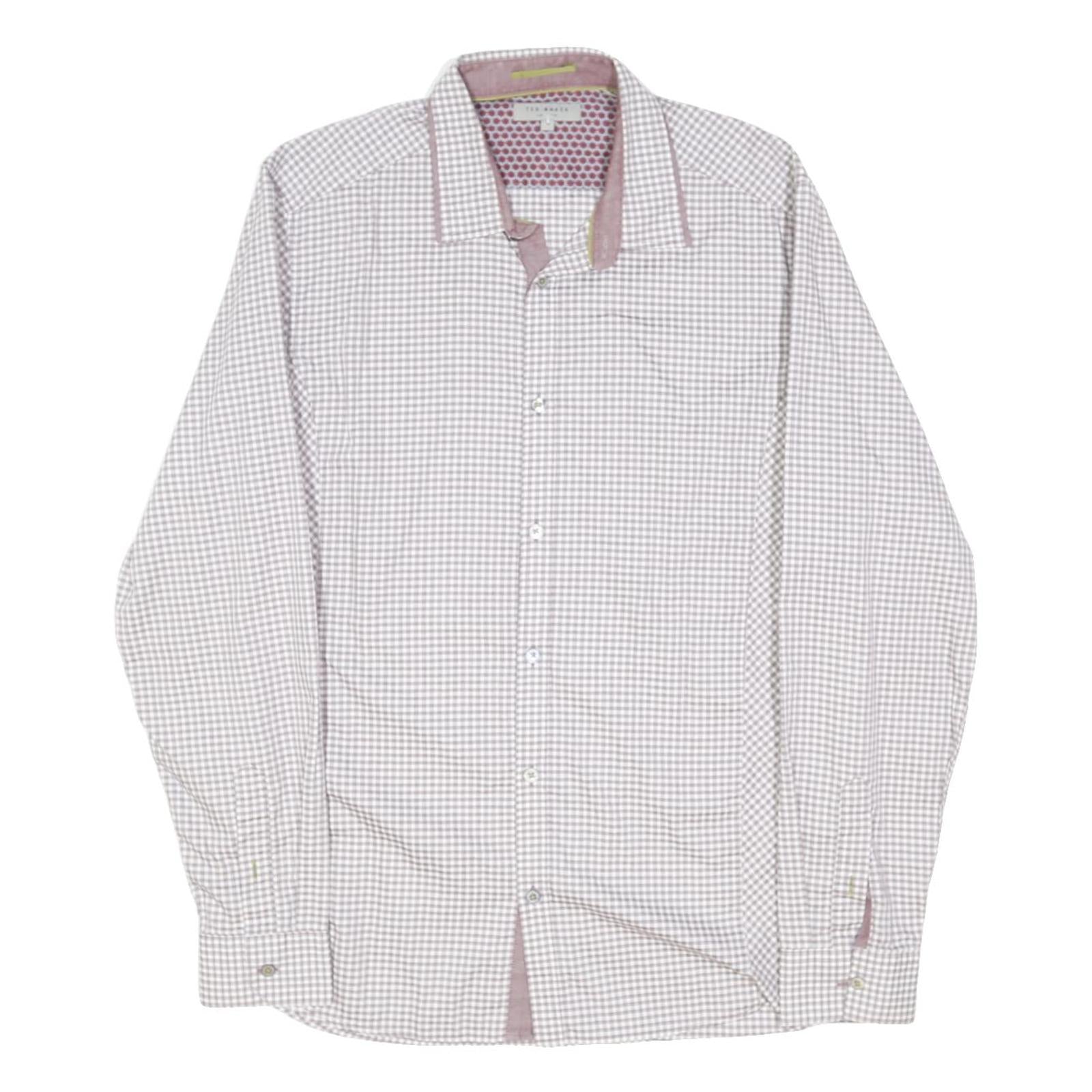 TED BAKER Mens White & Pink Checked Cotton Blend Shirt M Smart Casual Office