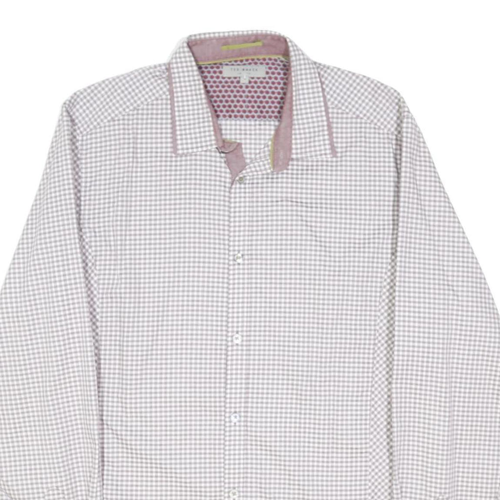 TED BAKER Mens White & Pink Checked Cotton Blend Shirt M Smart Casual Office