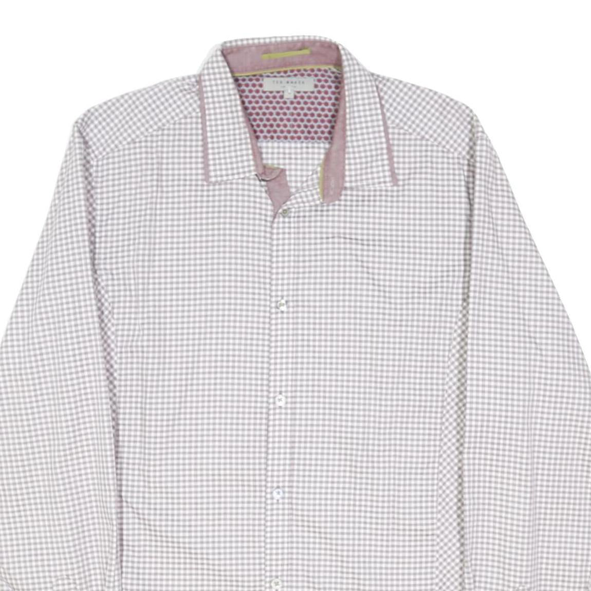 TED BAKER Mens White & Pink Checked Cotton Blend Shirt M Smart Casual Office