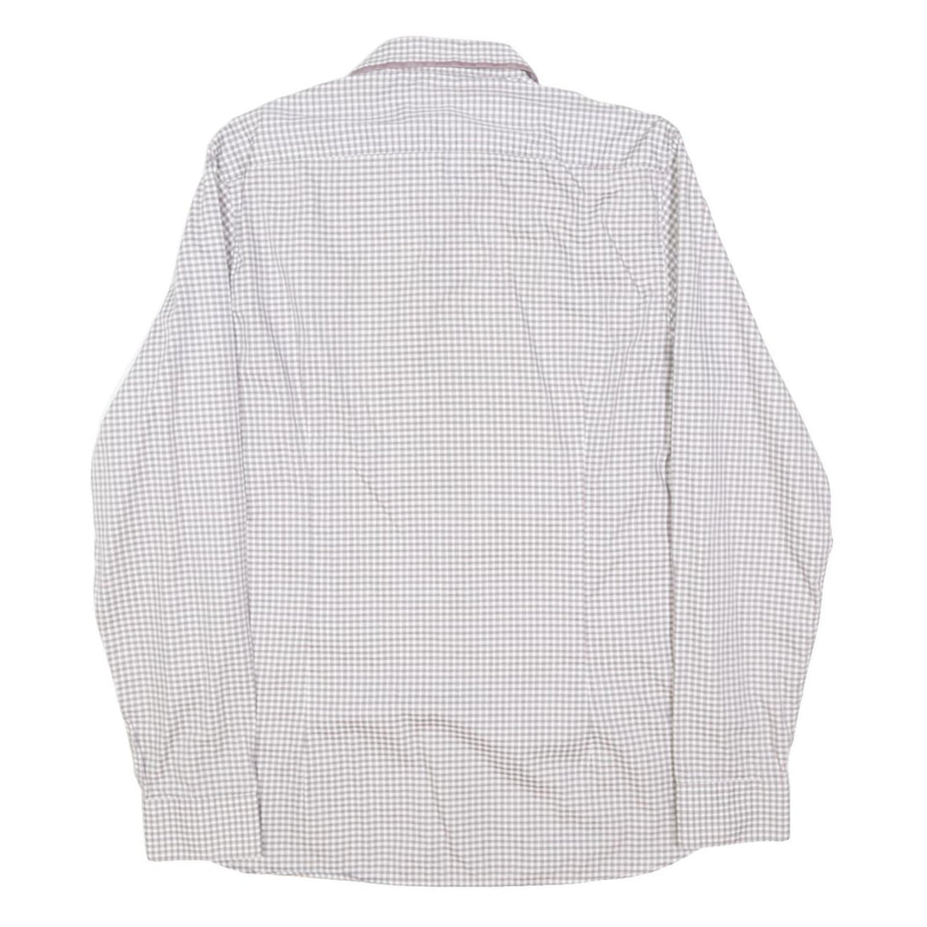 TED BAKER Mens White & Pink Checked Cotton Blend Shirt M Smart Casual Office