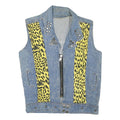 Womens Blue & Yellow Denim Animal Print Zip Jacket XS Cotton Blend Sleeveless