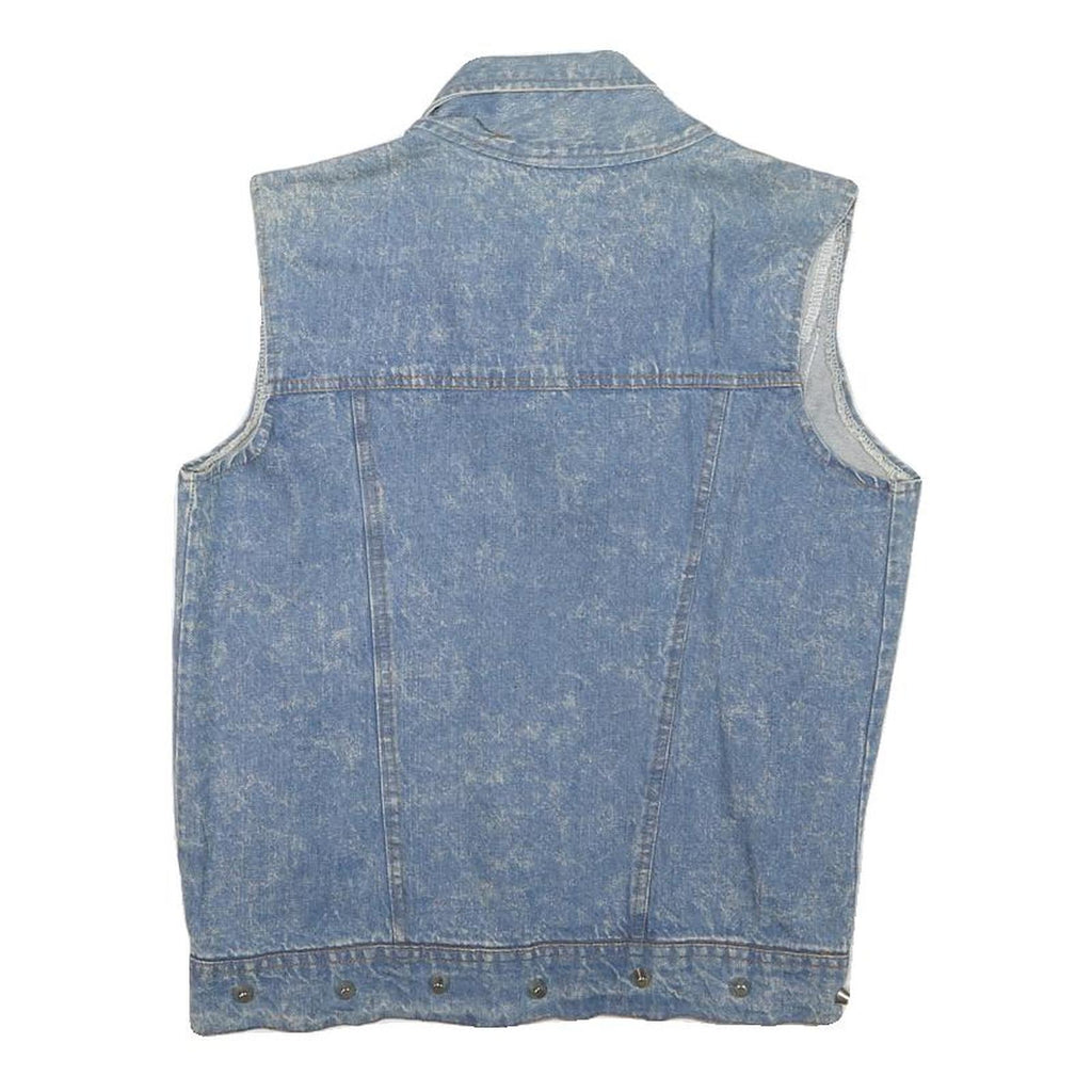 Womens Blue & Yellow Denim Animal Print Zip Jacket XS Cotton Blend Sleeveless