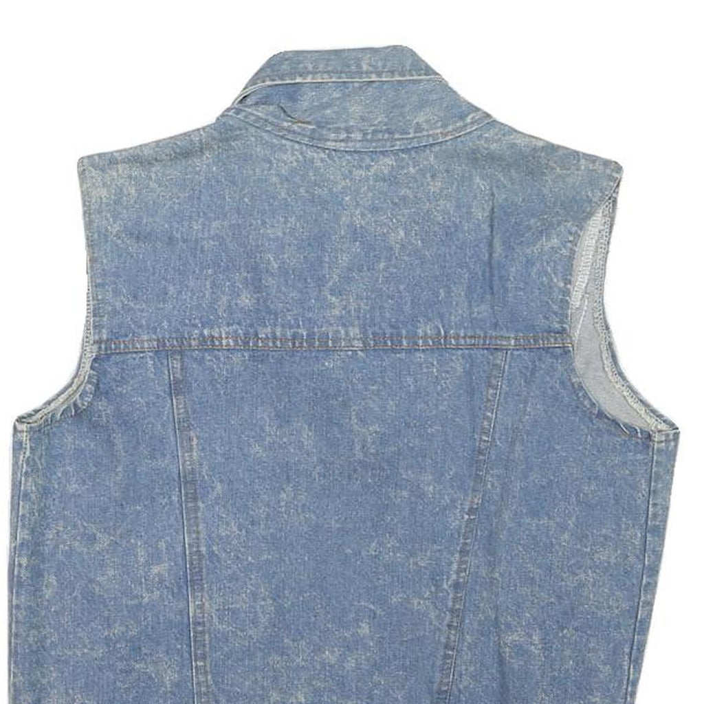 Womens Blue & Yellow Denim Animal Print Zip Jacket XS Cotton Blend Sleeveless
