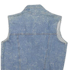 Womens Blue & Yellow Denim Animal Print Zip Jacket XS Cotton Blend Sleeveless