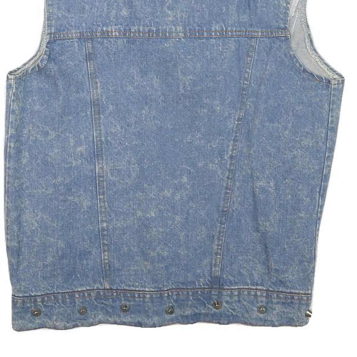 Womens Blue & Yellow Denim Animal Print Zip Jacket XS Cotton Blend Sleeveless
