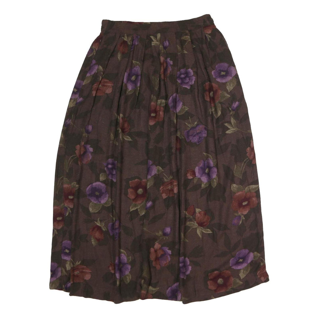 WORTHINGTON Womens Brown Floral Pleated Midi Polyester Skirt M Elegant