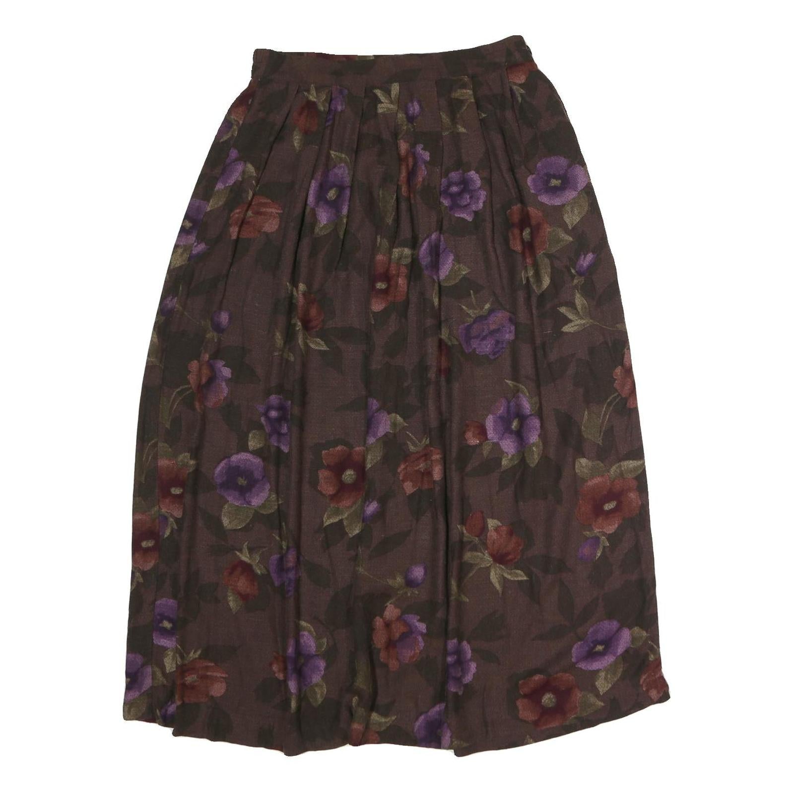 WORTHINGTON Womens Brown Floral Pleated Midi Polyester Skirt M Elegant