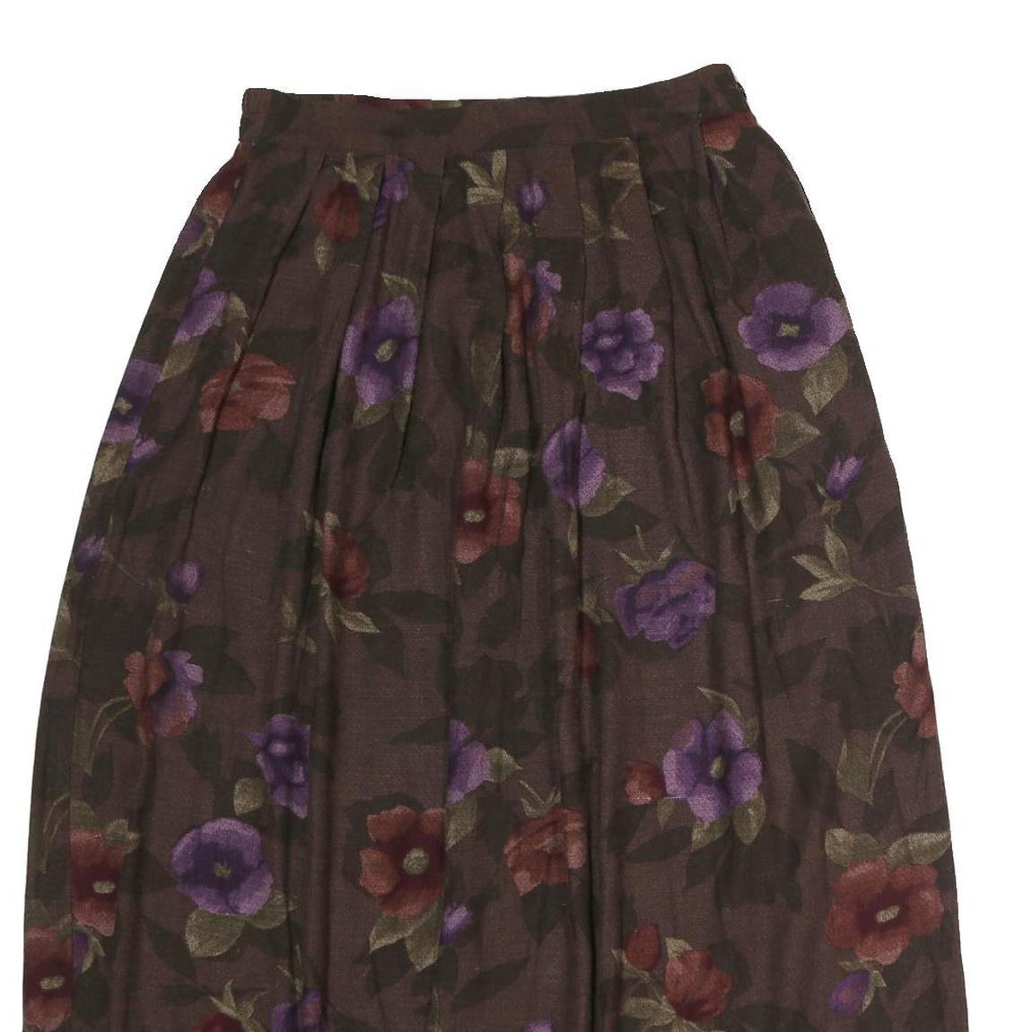 WORTHINGTON Womens Brown Floral Pleated Midi Polyester Skirt M Elegant