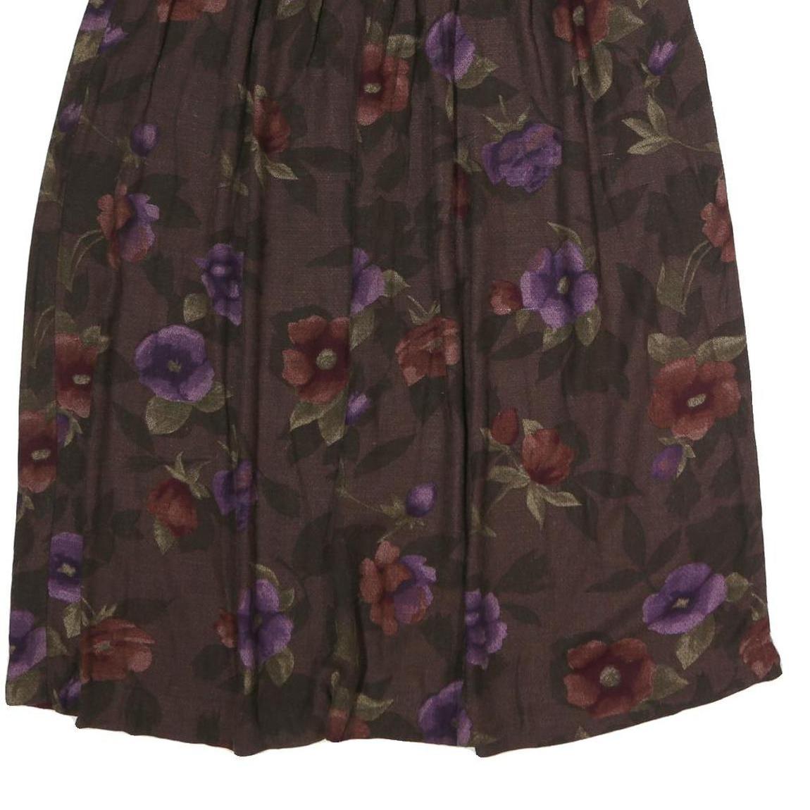 WORTHINGTON Womens Brown Floral Pleated Midi Polyester Skirt M Elegant