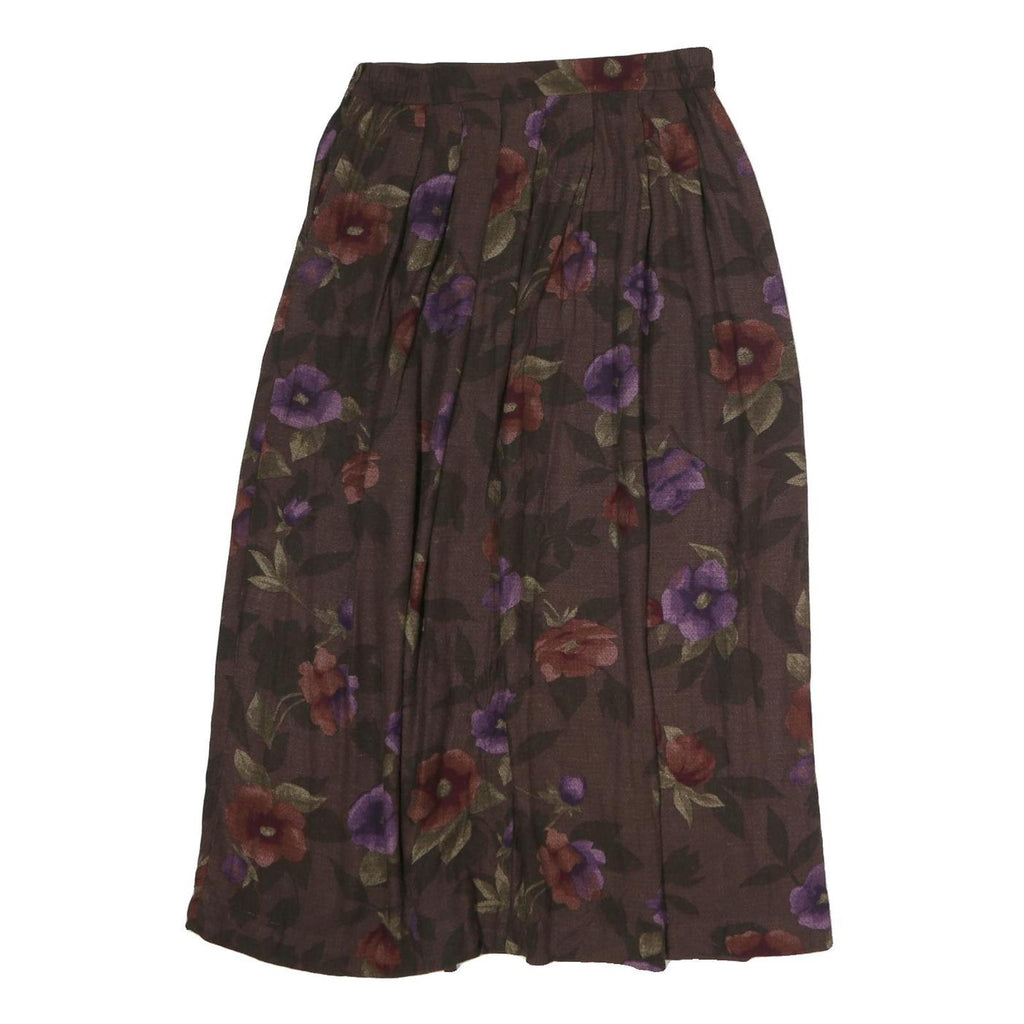 WORTHINGTON Womens Brown Floral Pleated Midi Polyester Skirt M Elegant