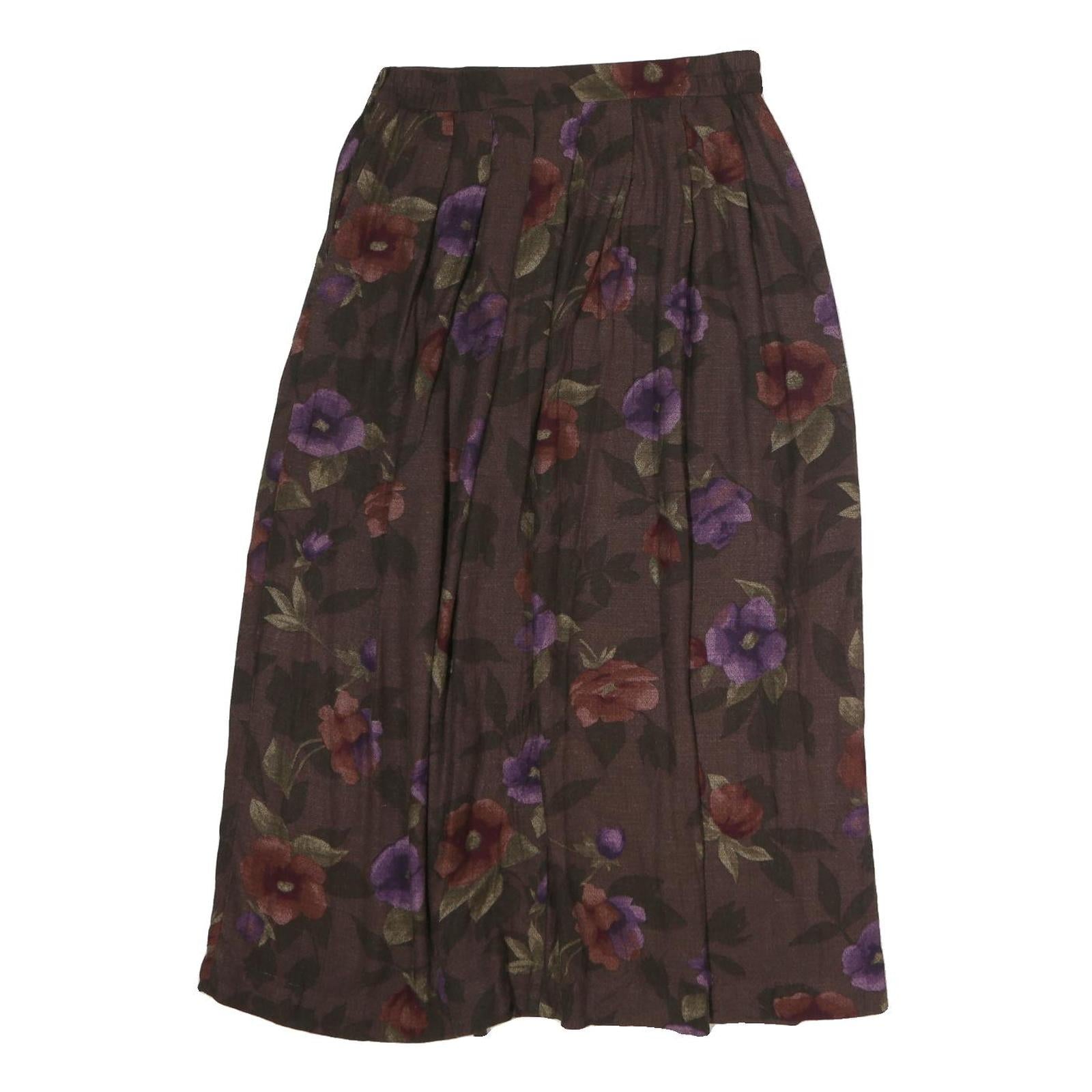 WORTHINGTON Womens Brown Floral Pleated Midi Polyester Skirt M Elegant
