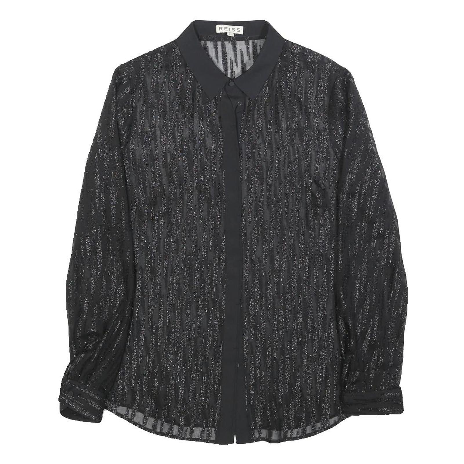 REISS Womens Black Printed Button Shirt Long Sleeve Collar UK 10 Elegant Top