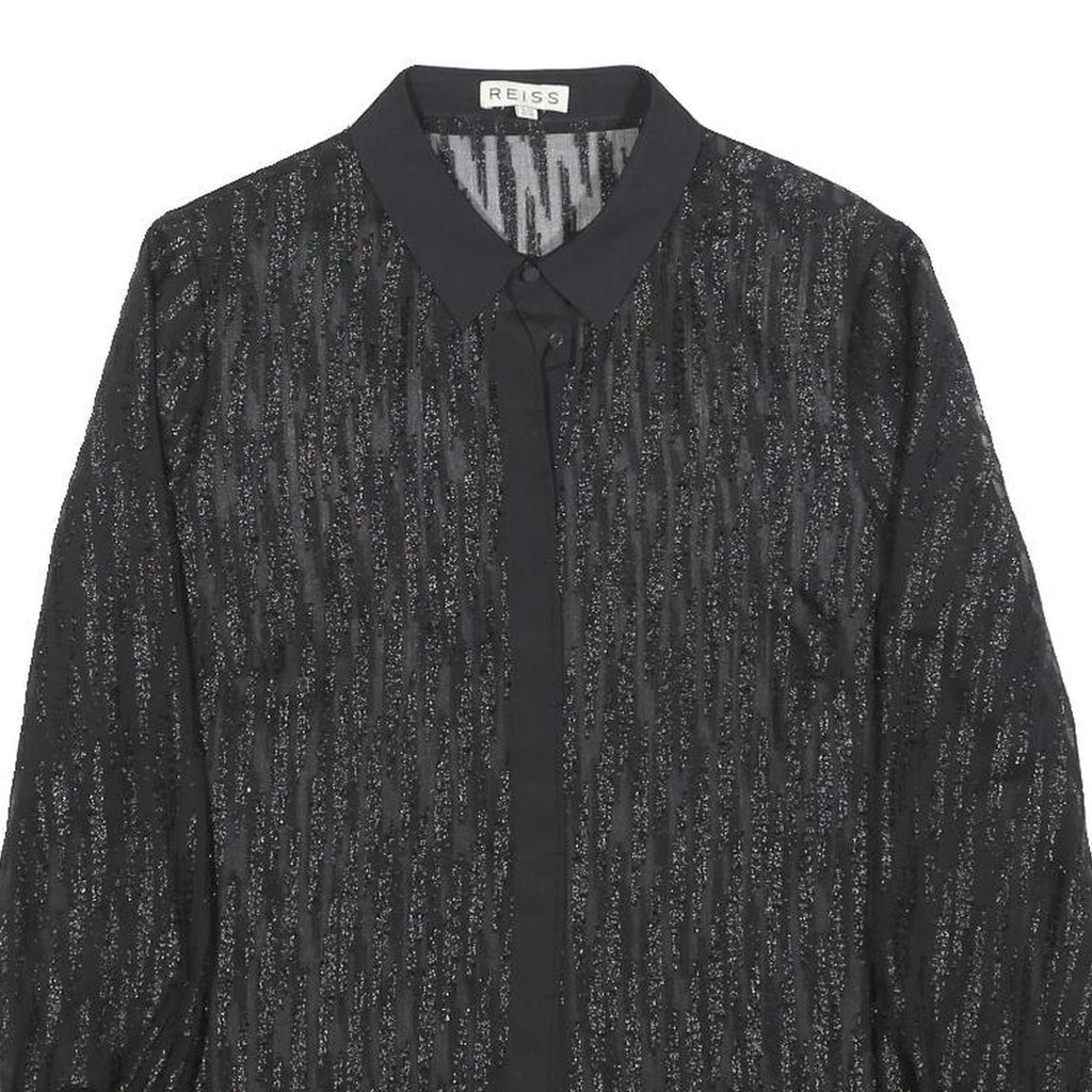 REISS Womens Black Printed Button Shirt Long Sleeve Collar UK 10 Elegant Top