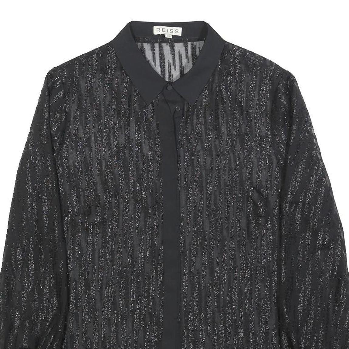 REISS Womens Black Printed Button Shirt Long Sleeve Collar UK 10 Elegant Top