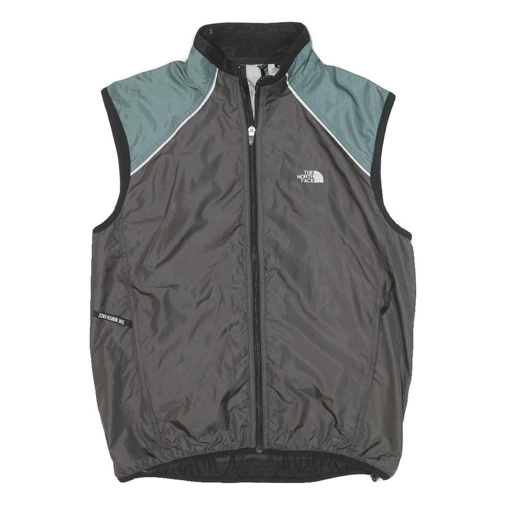 THE NORTH FACE Mens Grey & Green Sleeveless Nylon Jacket S Windbreaker Zip Up