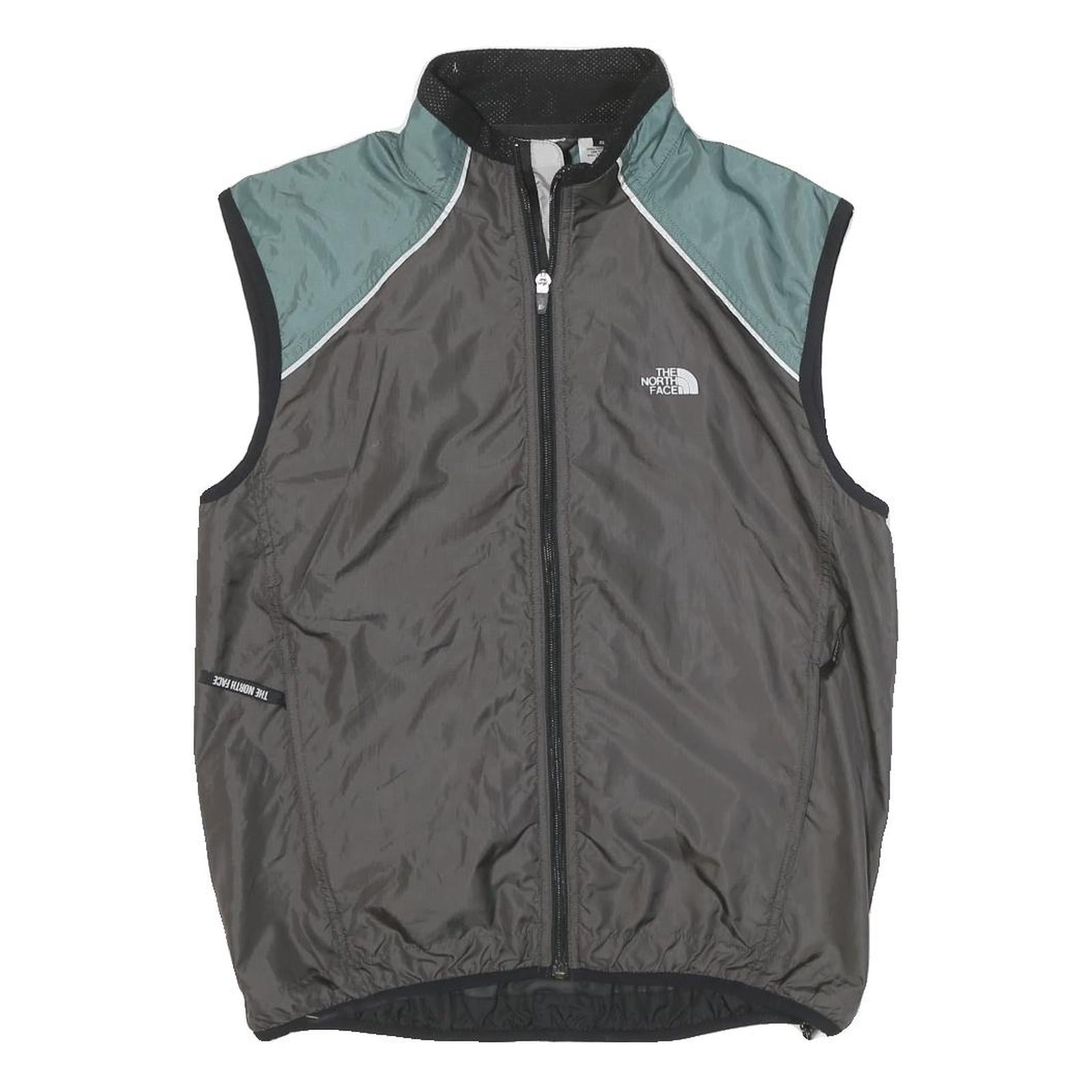 THE NORTH FACE Mens Grey & Green Sleeveless Nylon Jacket S Windbreaker Zip Up