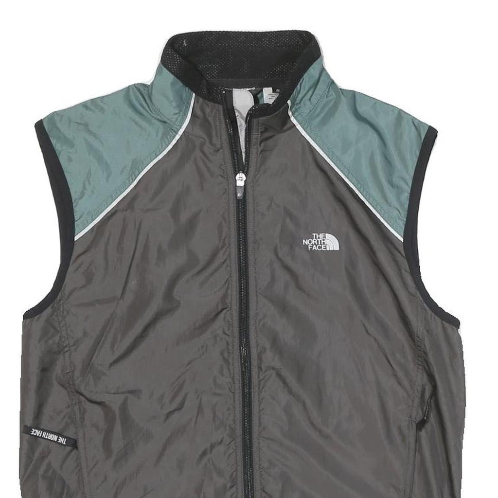 THE NORTH FACE Mens Grey & Green Sleeveless Nylon Jacket S Windbreaker Zip Up