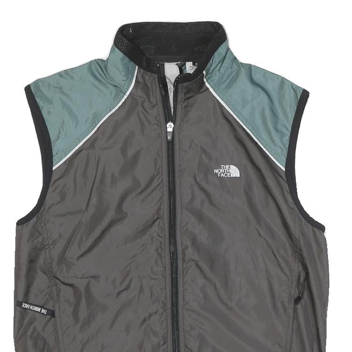 THE NORTH FACE Mens Grey & Green Sleeveless Nylon Jacket S Windbreaker Zip Up