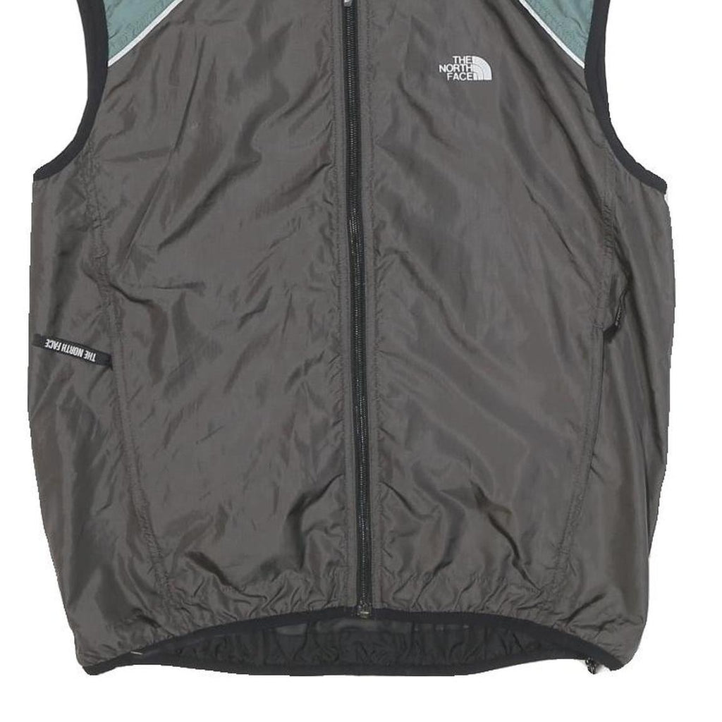 THE NORTH FACE Mens Grey & Green Sleeveless Nylon Jacket S Windbreaker Zip Up