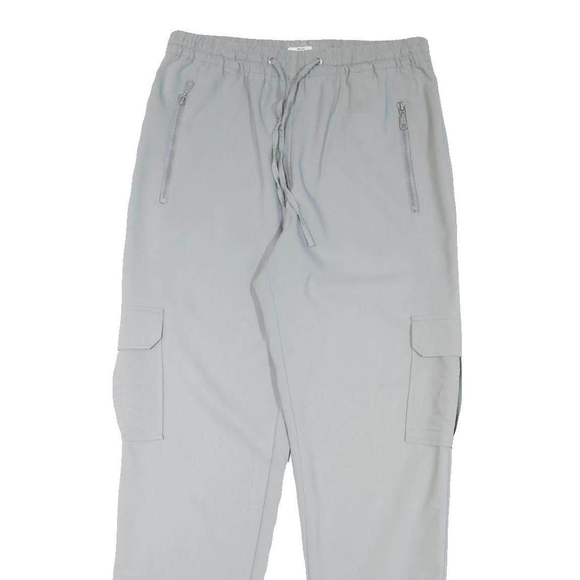 GREENVILLAGE Mens Relaxed Grey Drawstring Cargo Trousers W32 L31 Casual Comfort