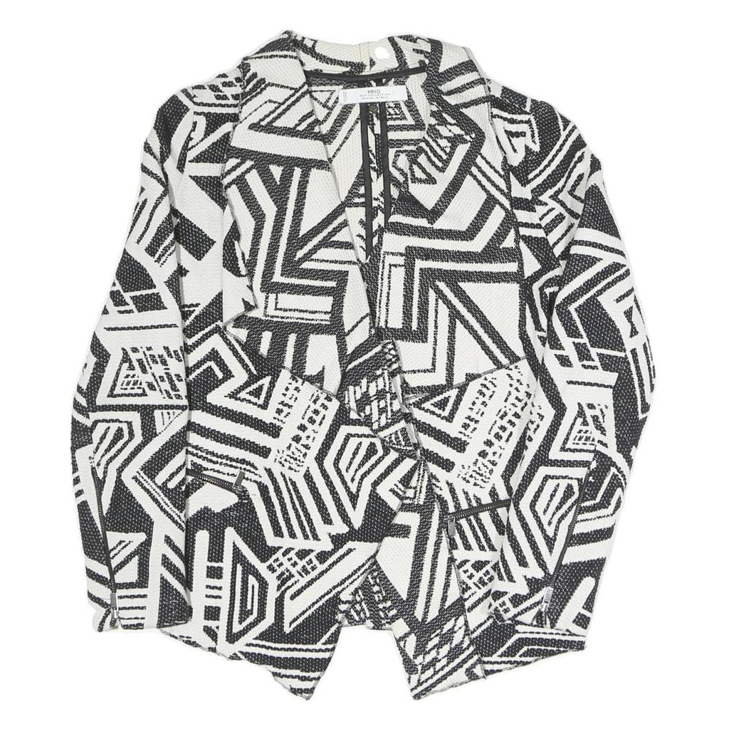 MNG Womens Black & White Geometric Coach Jacket S Polyester Blend Woven Classic