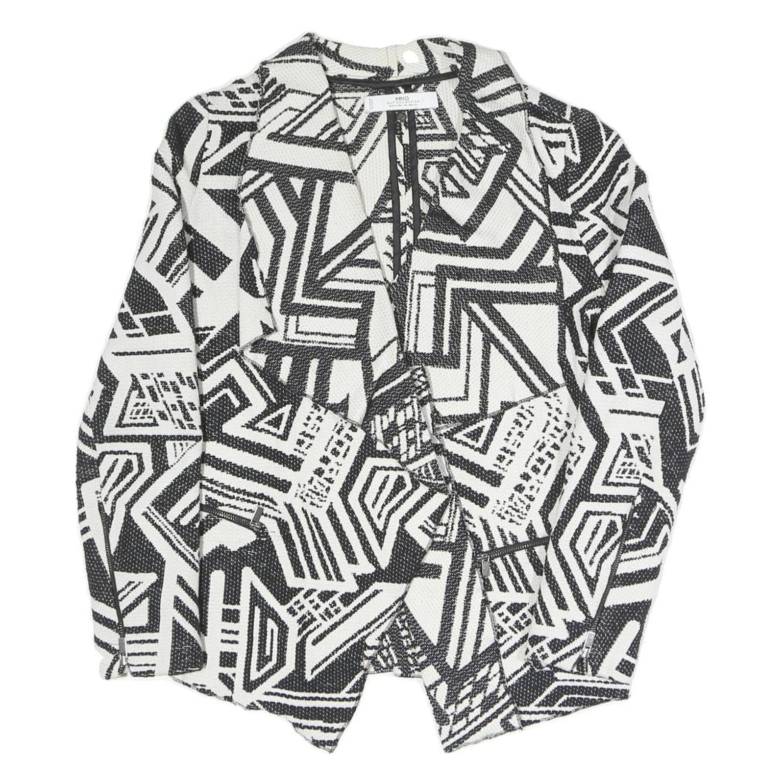 MNG Womens Black & White Geometric Coach Jacket S Polyester Blend Woven Classic