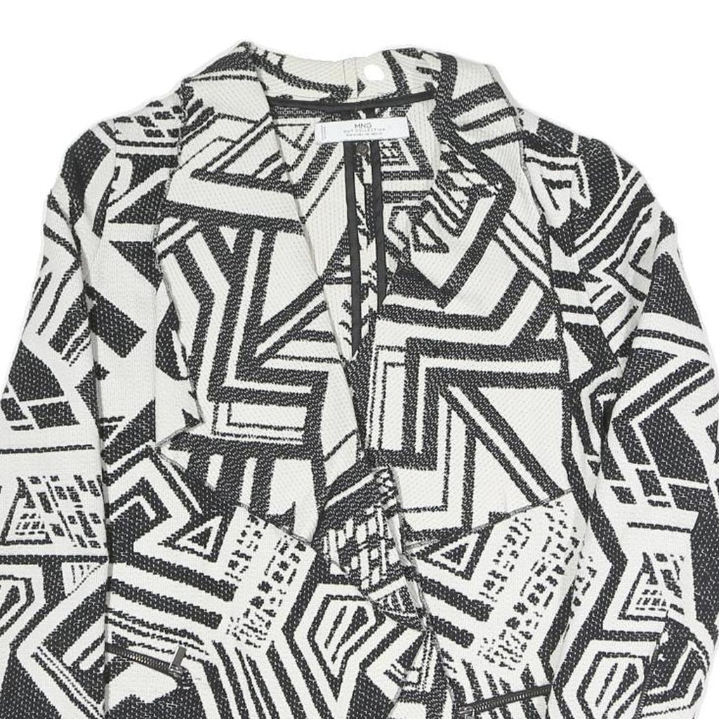 MNG Womens Black & White Geometric Coach Jacket S Polyester Blend Woven Classic