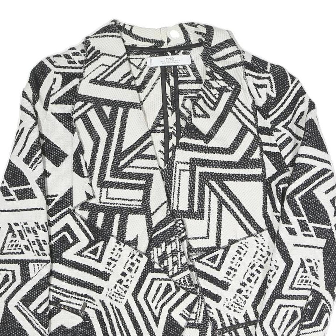 MNG Womens Black & White Geometric Coach Jacket S Polyester Blend Woven Classic