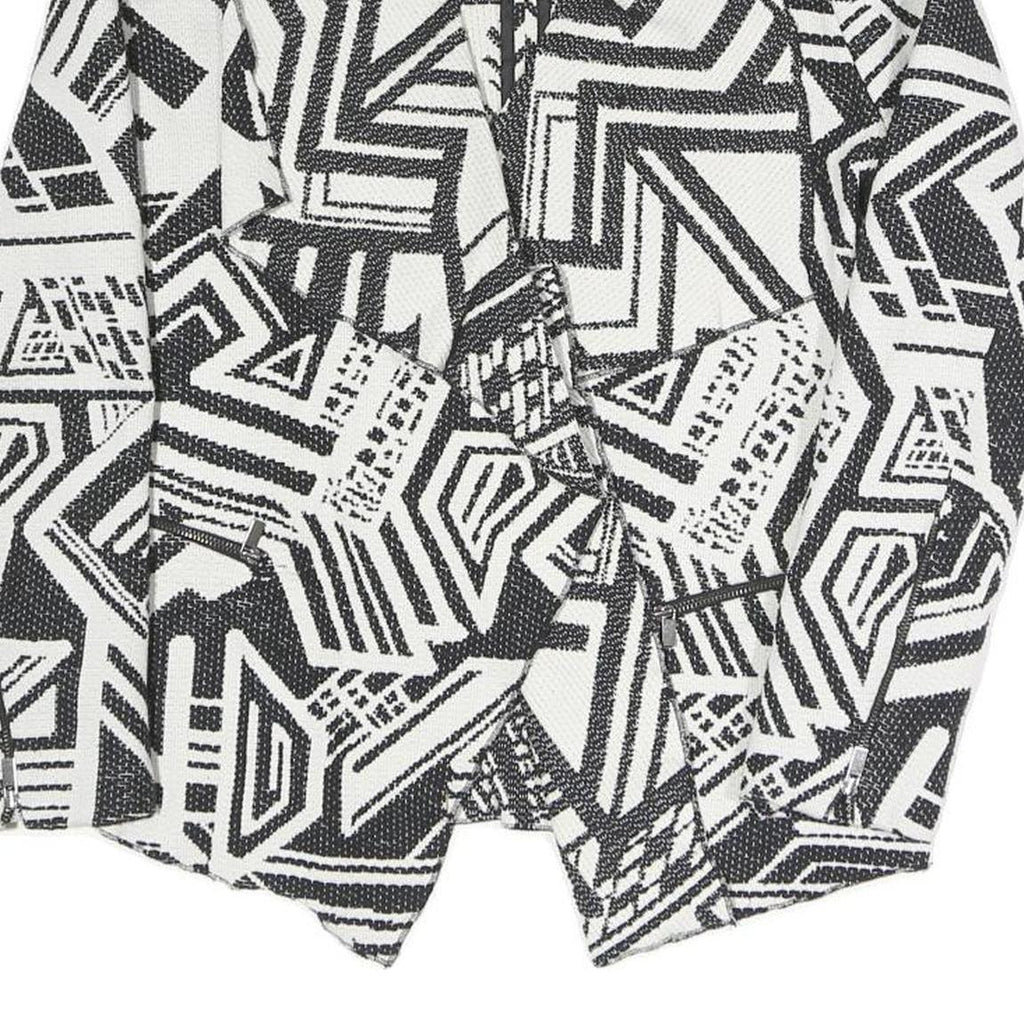 MNG Womens Black & White Geometric Coach Jacket S Polyester Blend Woven Classic