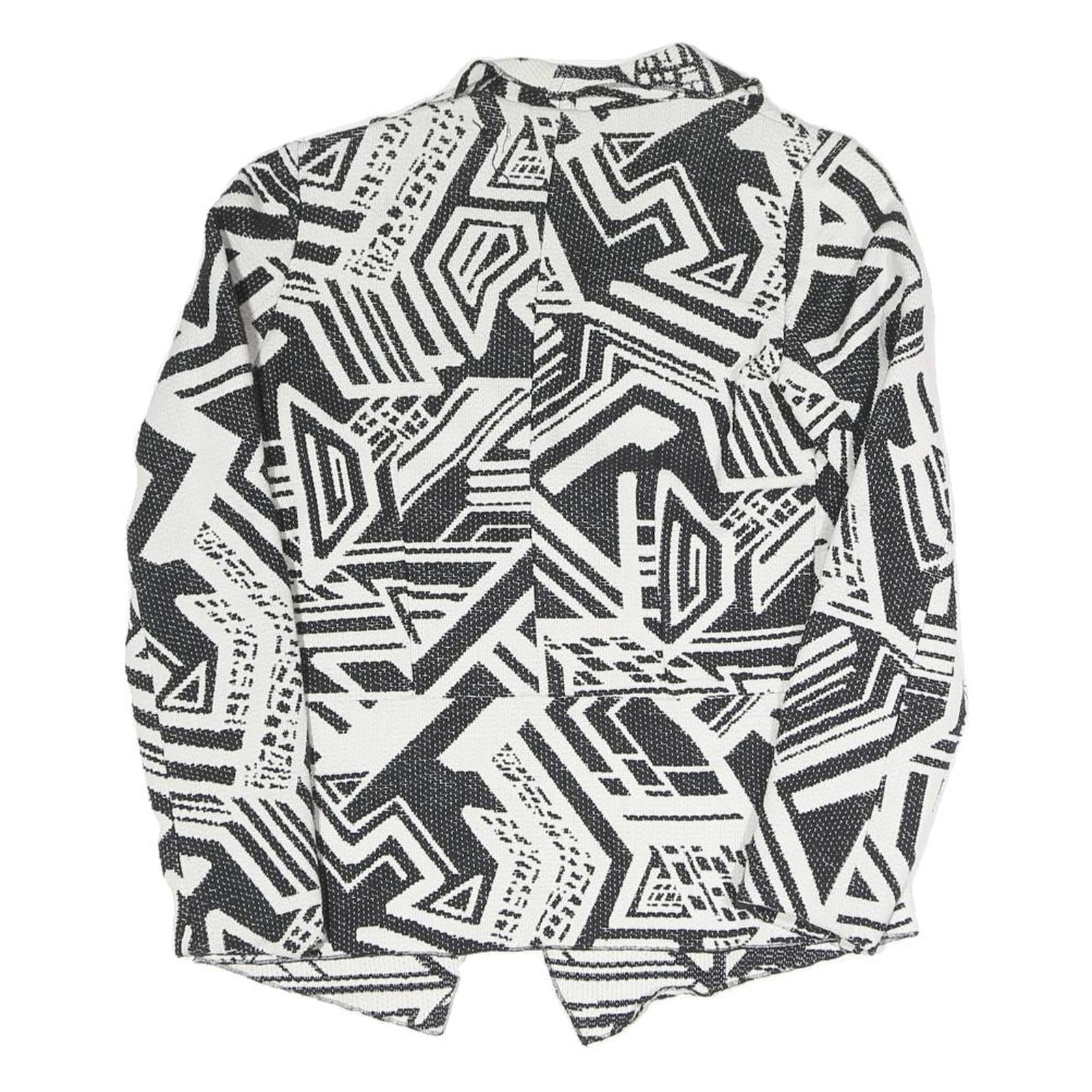 MNG Womens Black & White Geometric Coach Jacket S Polyester Blend Woven Classic