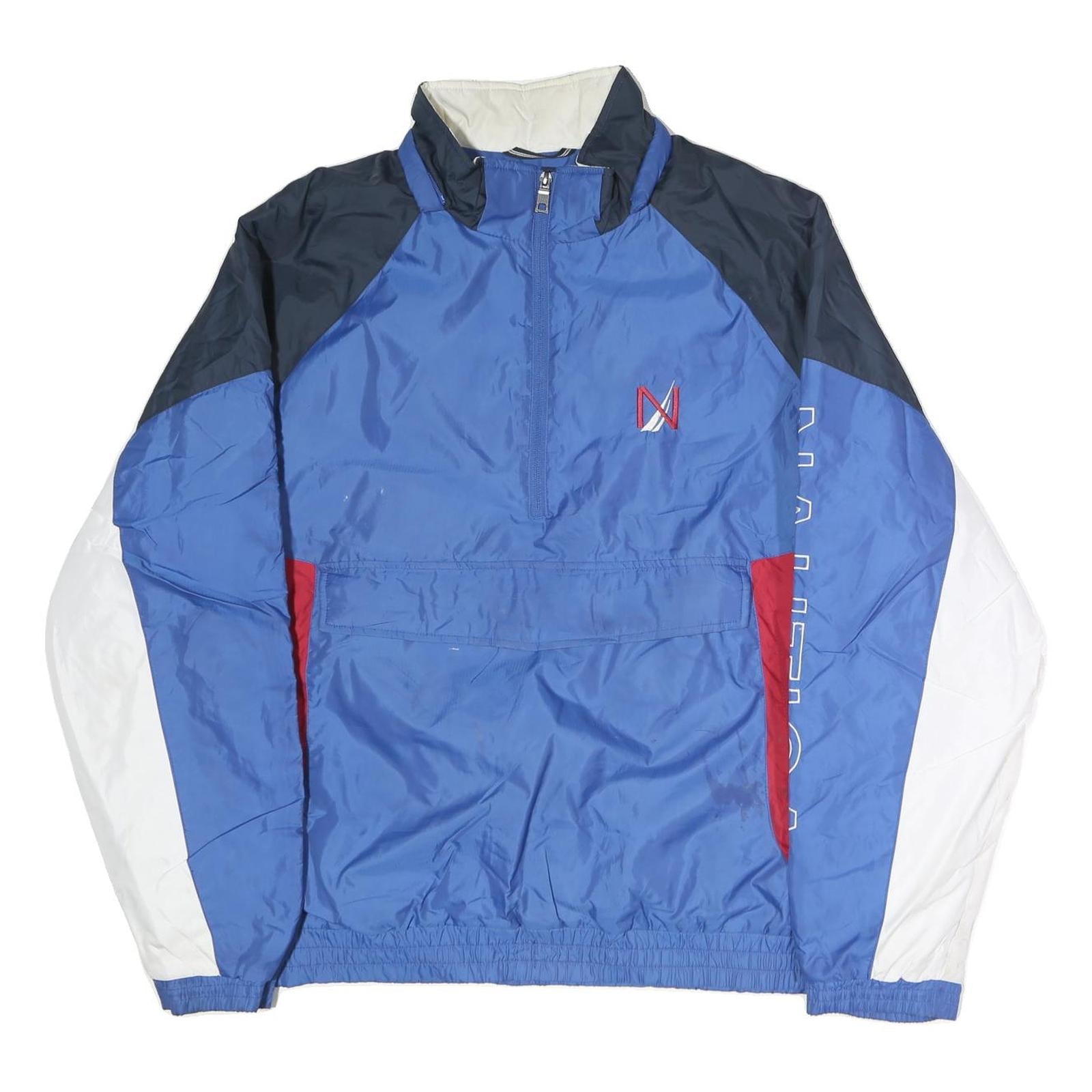 NAUTICA Mens Blue Red White Cotton Zip Jacket 2XL Colourblock Sailing Inspired