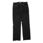 SWIDES Womens Black Regular Jeans Denim W34 L33 Colourful Patchwork Straight Leg