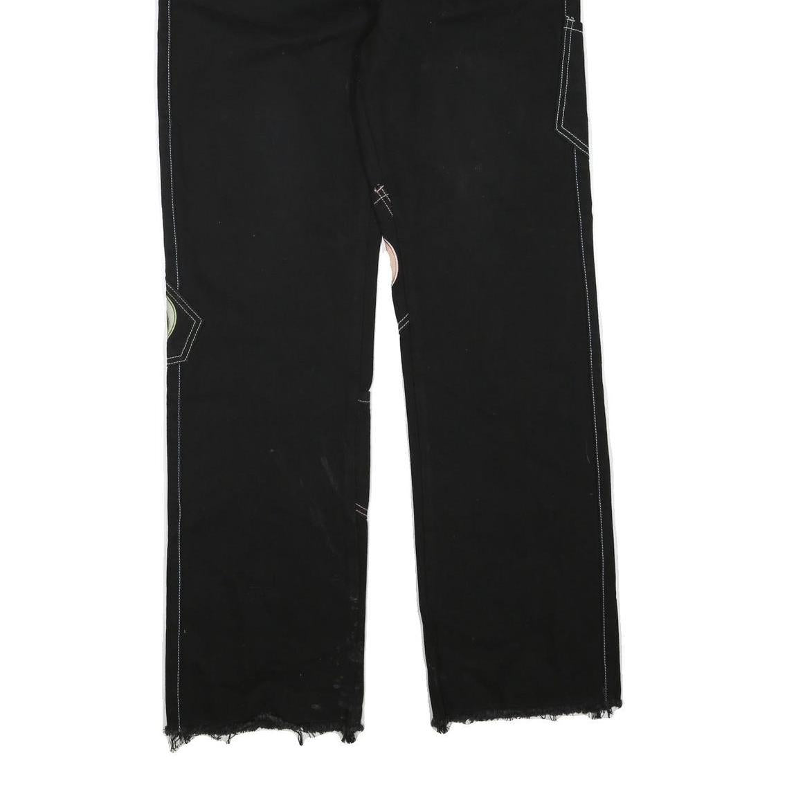 SWIDES Womens Black Regular Jeans Denim W34 L33 Colourful Patchwork Straight Leg