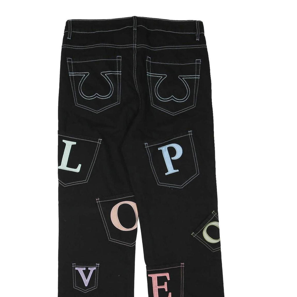 SWIDES Womens Black Regular Jeans Denim W34 L33 Colourful Patchwork Straight Leg