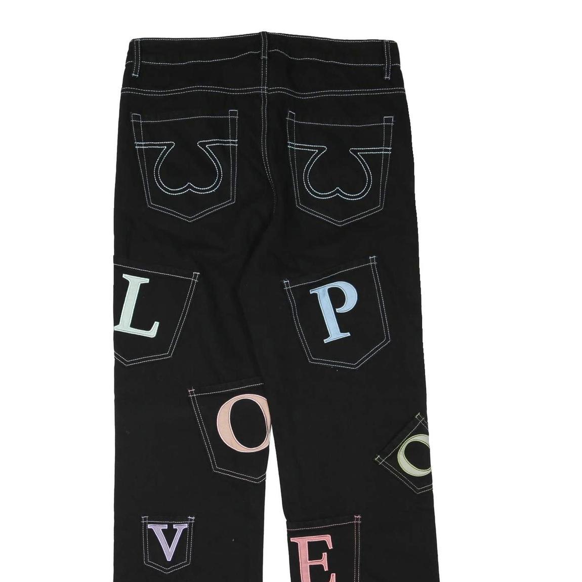 SWIDES Womens Black Regular Jeans Denim W34 L33 Colourful Patchwork Straight Leg