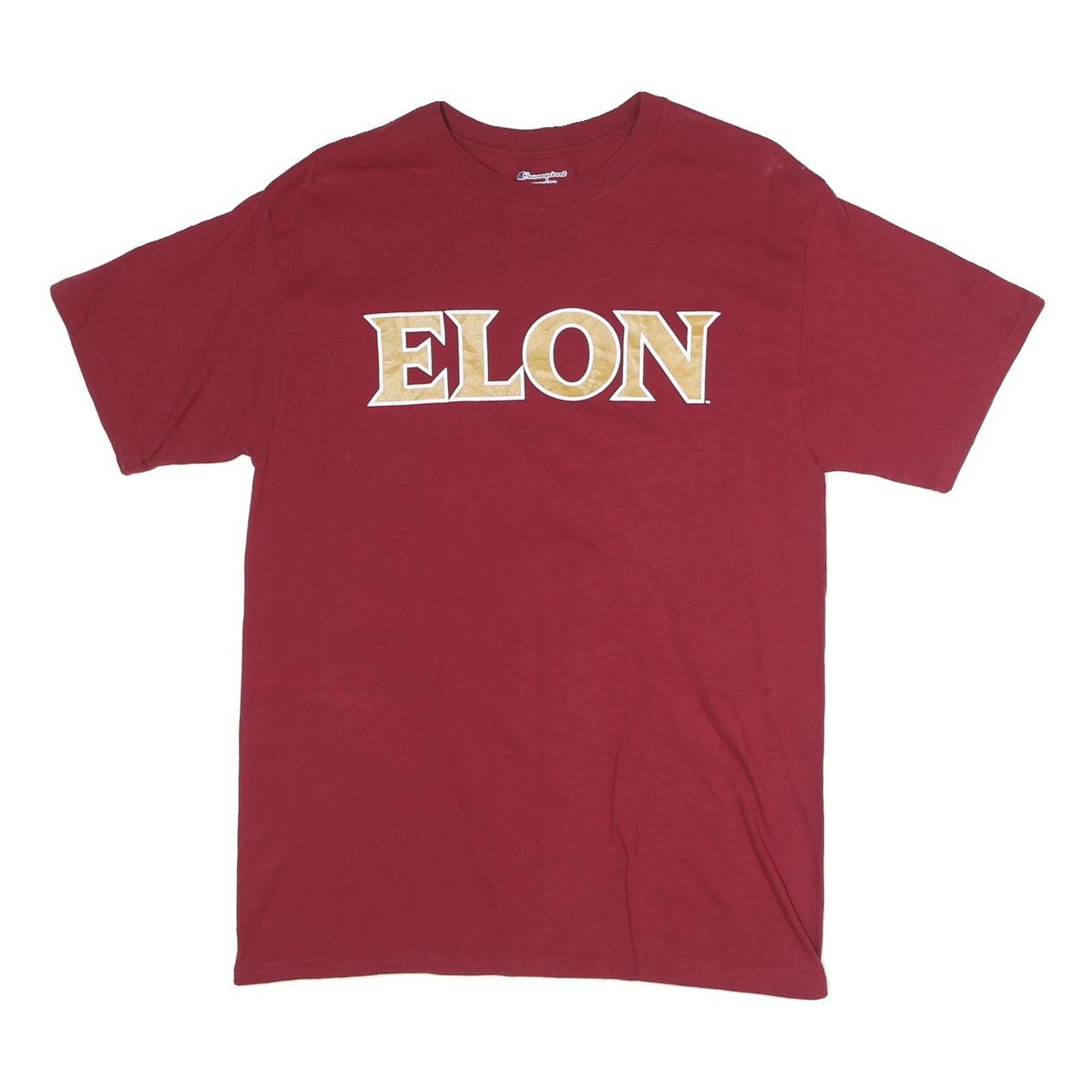 CHAMPION Mens Maroon Elon Graphic T-Shirt L Short Sleeve Crew Neck Cotton Casual