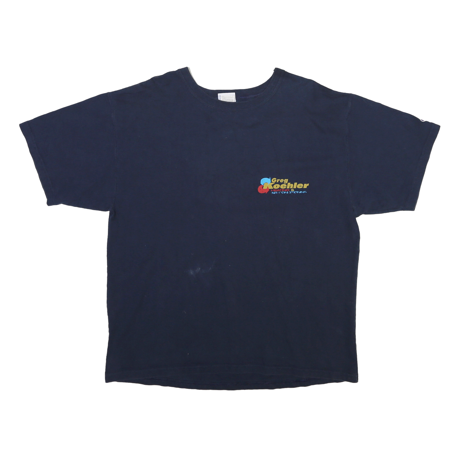 CHAMPION Mens Blue & Navy Heating Air Conditioning Graphic T-Shirt L Short