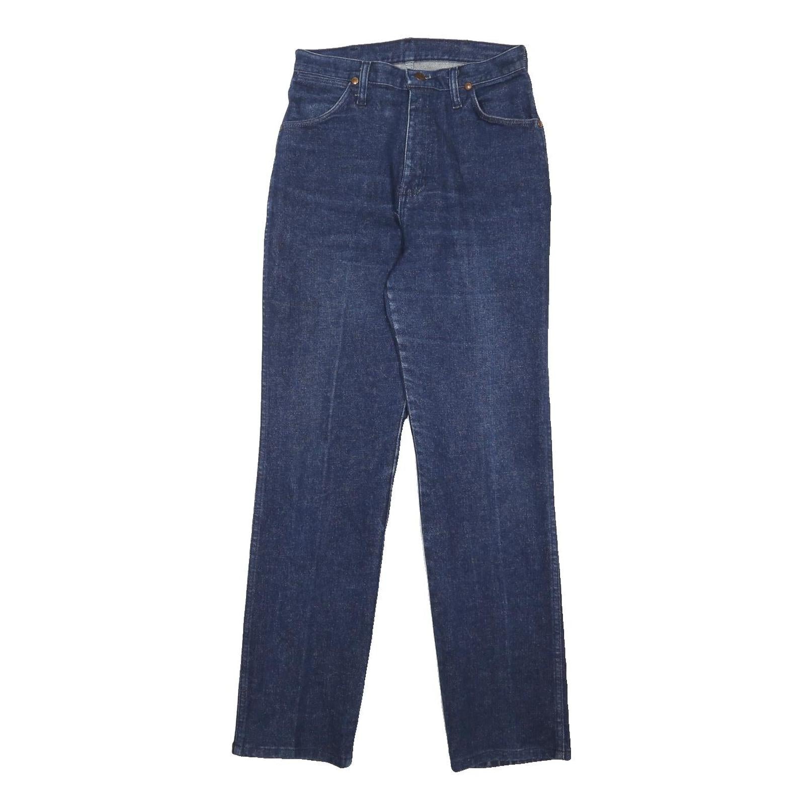 WRANGLER Womens Blue Cotton Blend Denim Straight Regular Fit Zip W26 L30 Dark