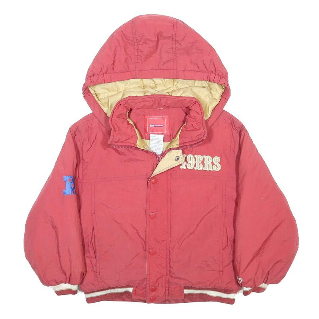 REEBOK Boys Red Hooded Zip Jacket S Nylon Plain Casual Sportswear